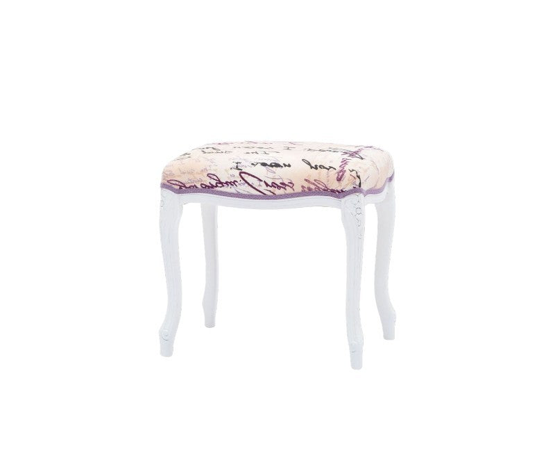 Pouff imbottito tessuto lettera legno shabby bianco 43x33x43 - Mobili 2G