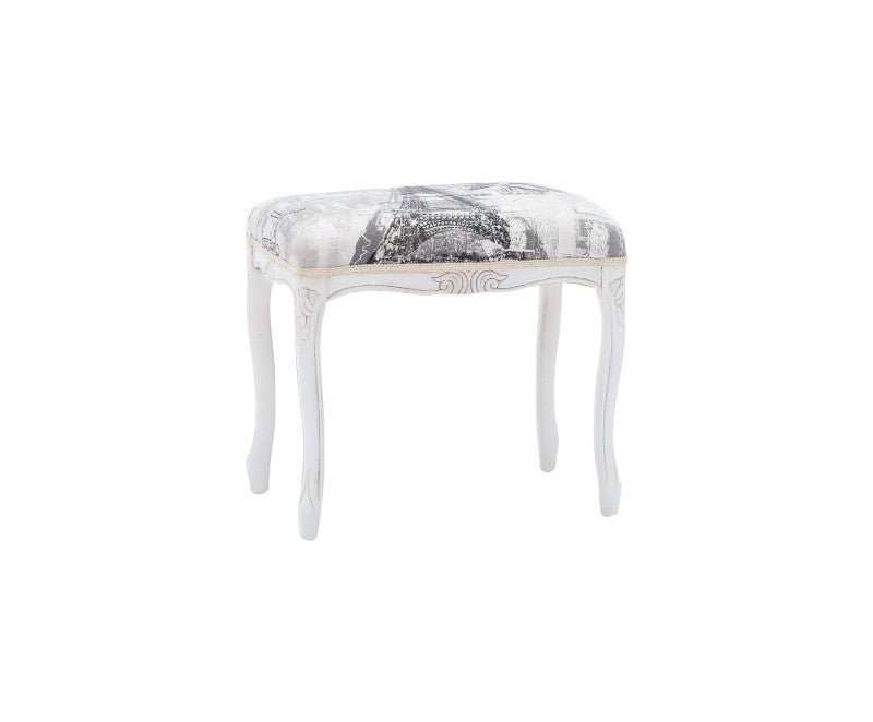 Pouff imbottito tessuto parigi legno shabby bianco 43x33x43 - Mobili 2G