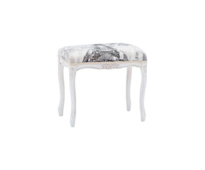 Pouff imbottito tessuto parigi legno shabby bianco 43x33x43 - Mobili 2G