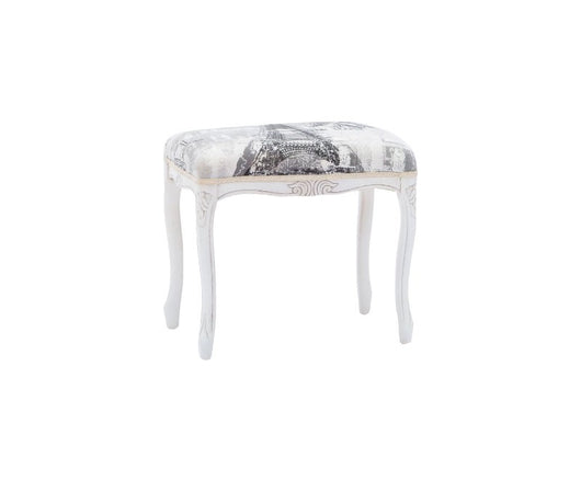 Pouff imbottito tessuto parigi legno shabby bianco 43x33x43 - Mobili 2G