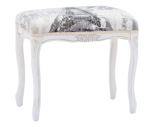 Pouff imbottito tessuto parigi legno shabby bianco 43x33x43 - Mobili 2G
