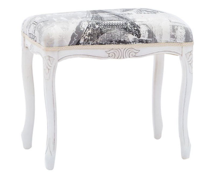 Pouff imbottito tessuto parigi legno shabby bianco 43x33x43 - Mobili 2G