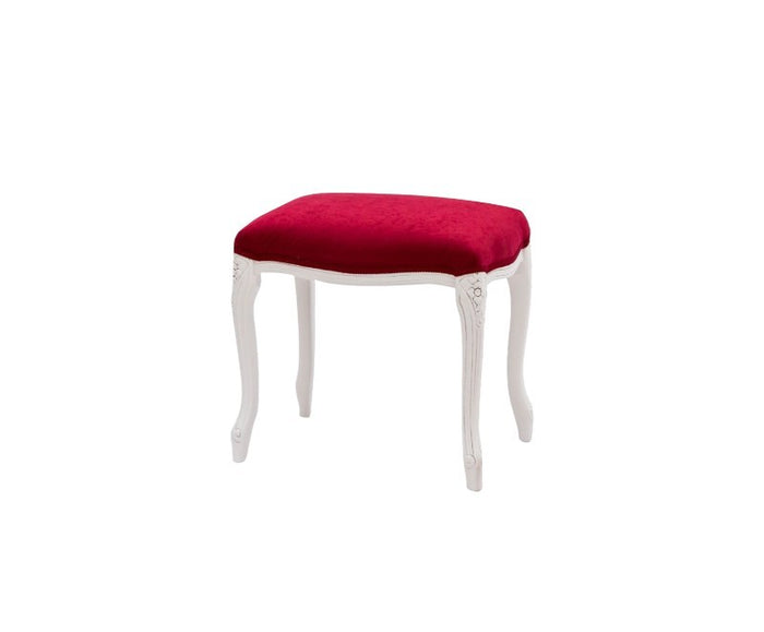 Pouff imbottito tessuto rosso legno shabby bianco 43x33x43 - Mobili 2G