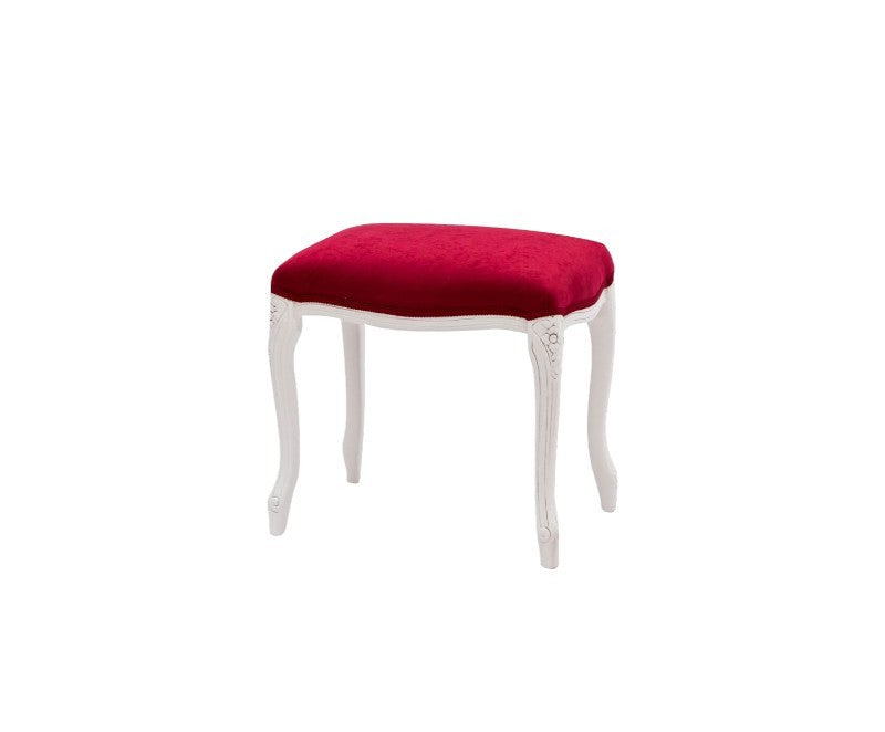 Pouff imbottito tessuto rosso legno shabby bianco 43x33x43 - Mobili 2G