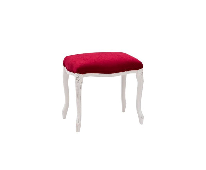 Pouff imbottito tessuto rosso legno shabby bianco 43x33x43 - Mobili 2G