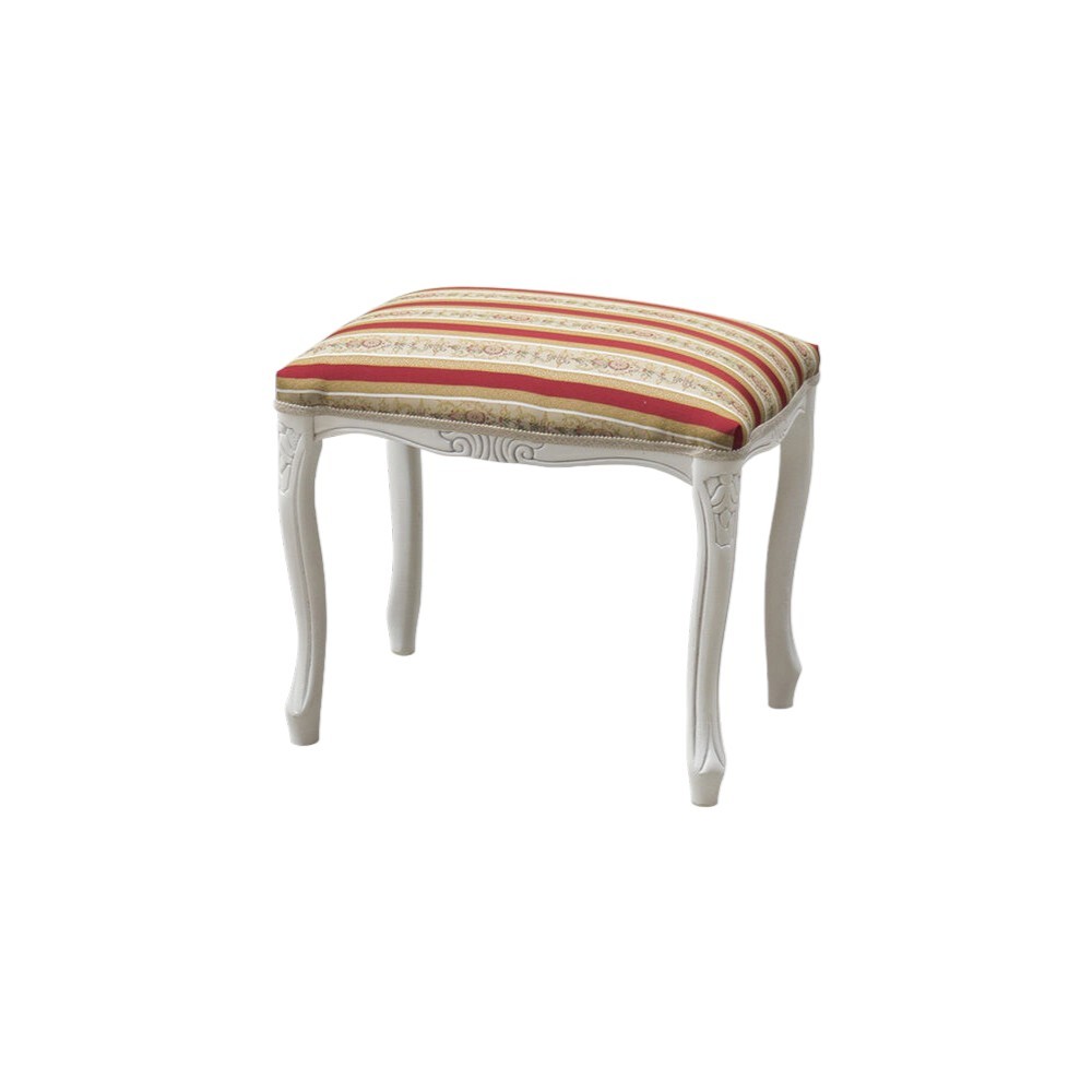 Pouff imbottito tessuto rosso legno shabby bianco 43x33x43 - Mobili 2G