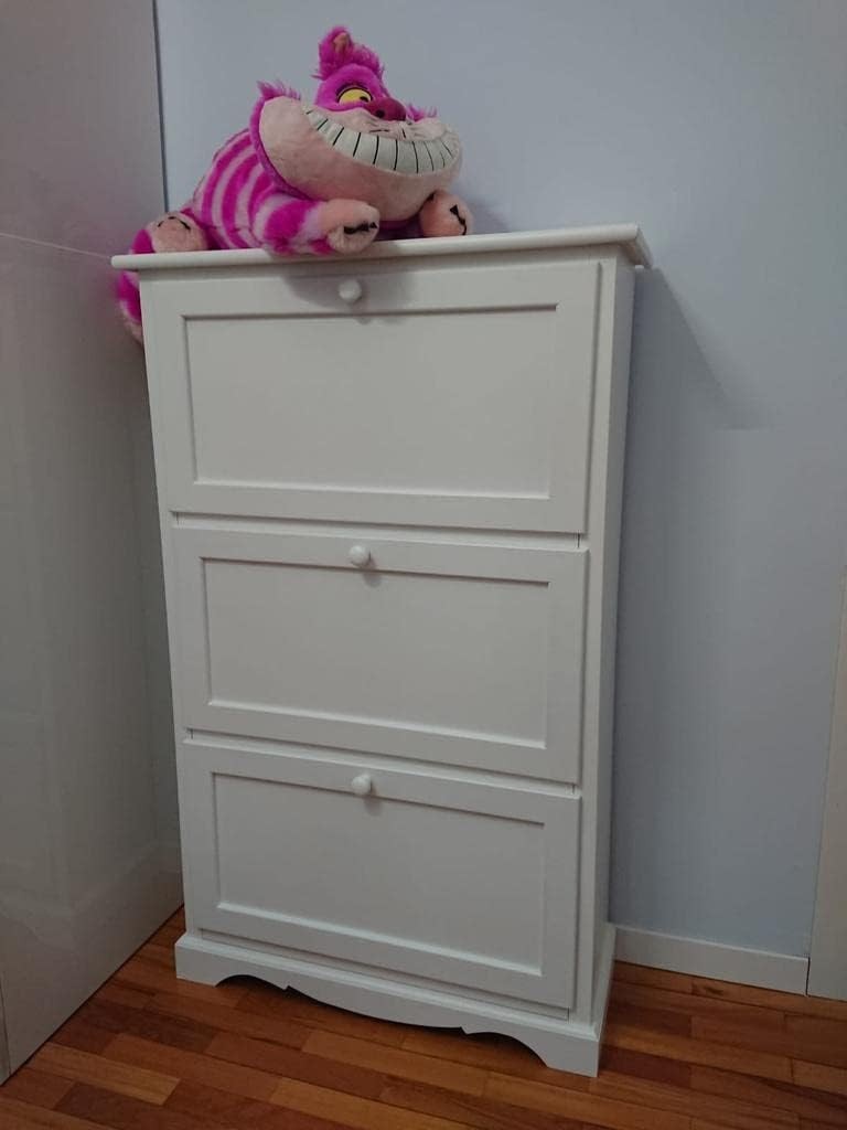  scarpiera 3 ante ribalta arte povera legno bianco 79x30x130 (1280) - Mobili 2G