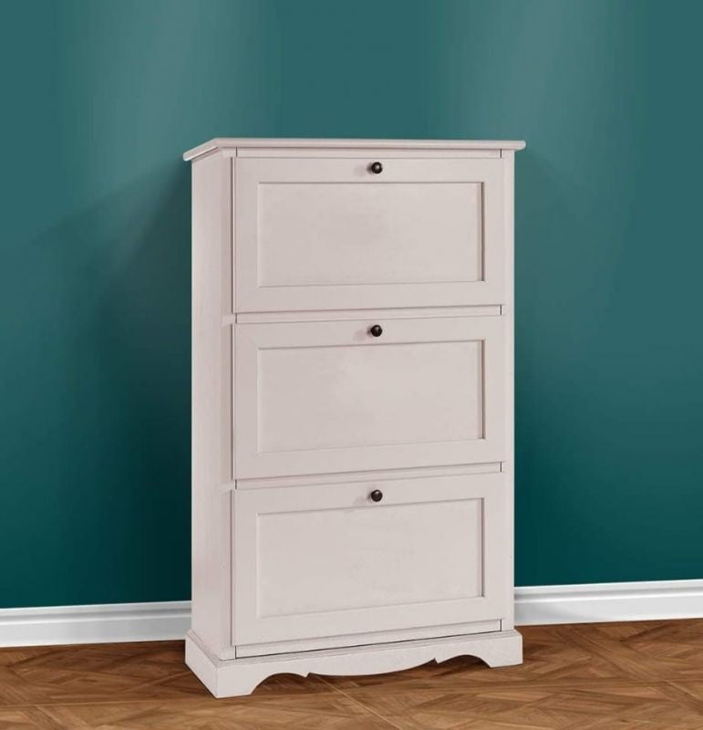  scarpiera 3 ante ribalta arte povera legno bianco 79x30x130 (1280) - Mobili 2G