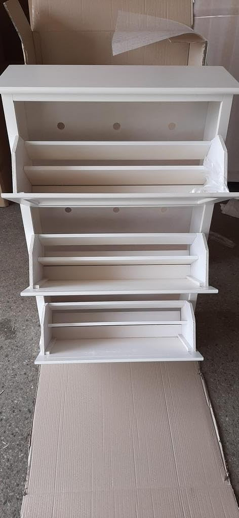  scarpiera 3 ante ribalta arte povera legno bianco 79x30x130 (1280) - Mobili 2G