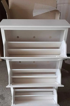  scarpiera 4 ante ribalta arte povera legno bianco 79x30x170 (1281) - Mobili 2G