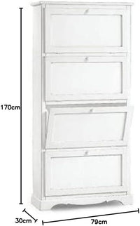  scarpiera 4 ante ribalta arte povera legno bianco 79x30x170 (1281) - Mobili 2G