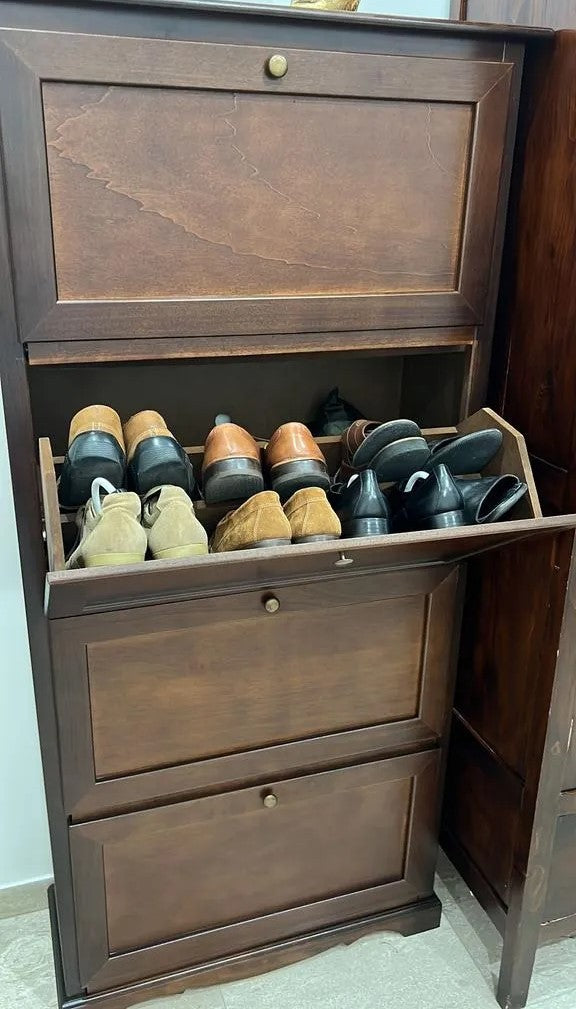  scarpiera 4 ante ribalta arte povera legno tinta noce 79x30x170 (281) - Mobili 2G