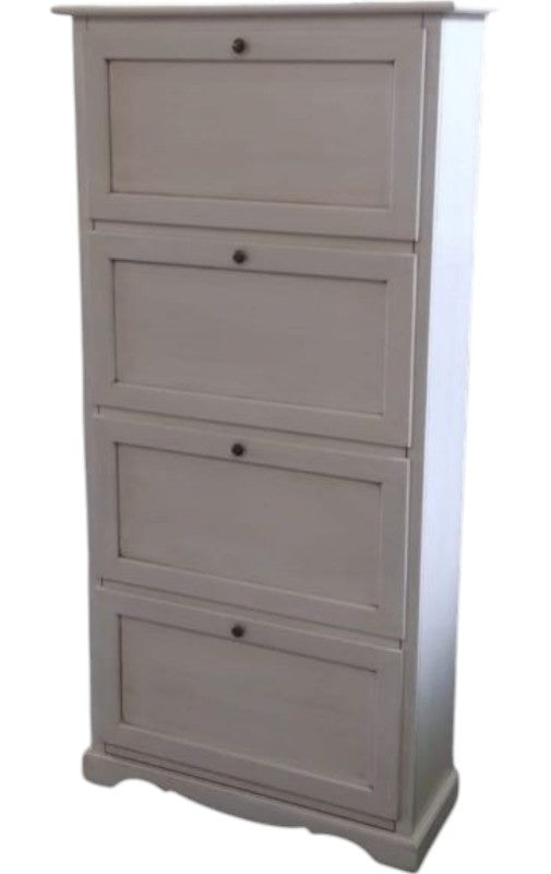  scarpiera 4 ante ribalta shabby legno bianco anticato 79x30x170 (201281) - Mobili 2G