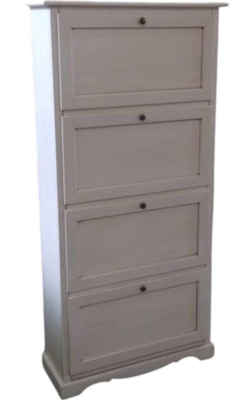  scarpiera 4 ante ribalta shabby legno bianco anticato 79x30x170 (201281) - Mobili 2G