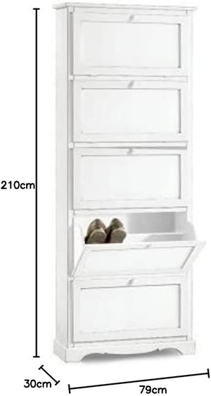  scarpiera 5 ante ribalta arte povera legno bianco 79x30x210 (1282) - Mobili 2G