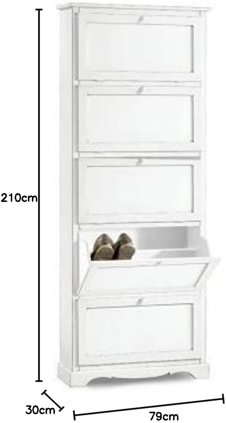  scarpiera 5 ante ribalta arte povera legno bianco 79x30x210 (1282) - Mobili 2G