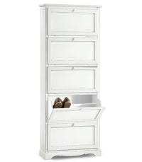  scarpiera 5 ante ribalta arte povera legno bianco 79x30x210 (1282) - Mobili 2G