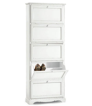  scarpiera 5 ante ribalta arte povera legno bianco 79x30x210 (1282) - Mobili 2G