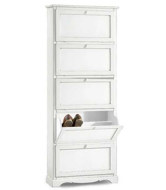  scarpiera 5 ante ribalta arte povera legno bianco 79x30x210 (1282) - Mobili 2G