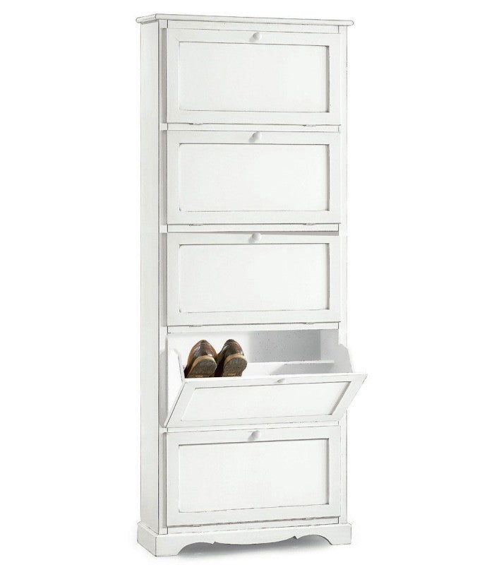  scarpiera 5 ante ribalta arte povera legno bianco 79x30x210 (1282) - Mobili 2G