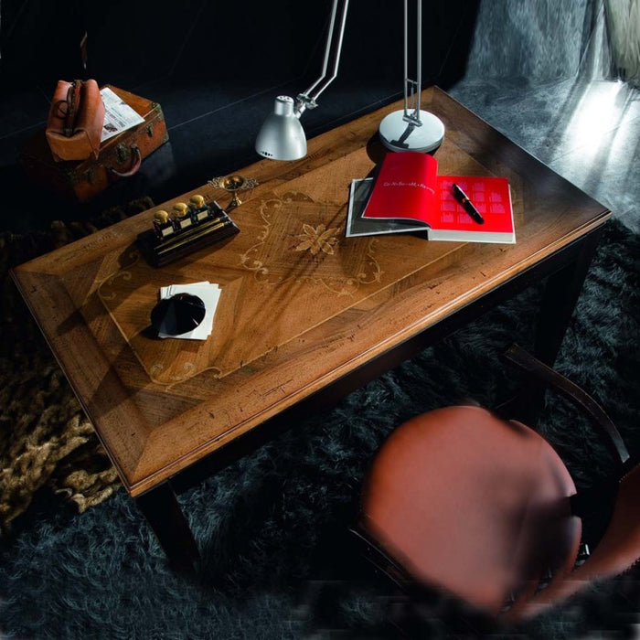 Scrivania 1 cassetto intarsio legno shabby 130x70x78 - Mobili 2G