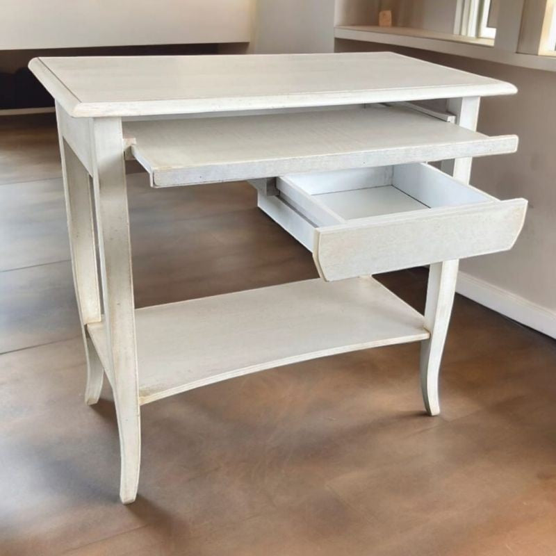 Scrivania 1 cassetto legno shabby bianco anticato 85x49x79 - Mobili 2G
