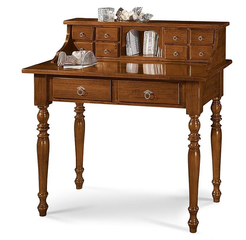 Scrivania 10 cassetti in legno arte povera tinta noce 105x55x104