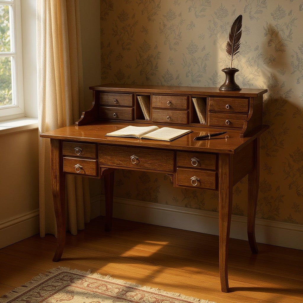 Scrivania 11 cassetti in legno arte povera tinta noce 120x57x104 - Mobili 2G