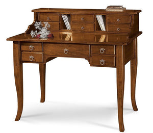 Scrivania 11 cassetti in legno arte povera tinta noce 120x57x104 - Mobili 2G