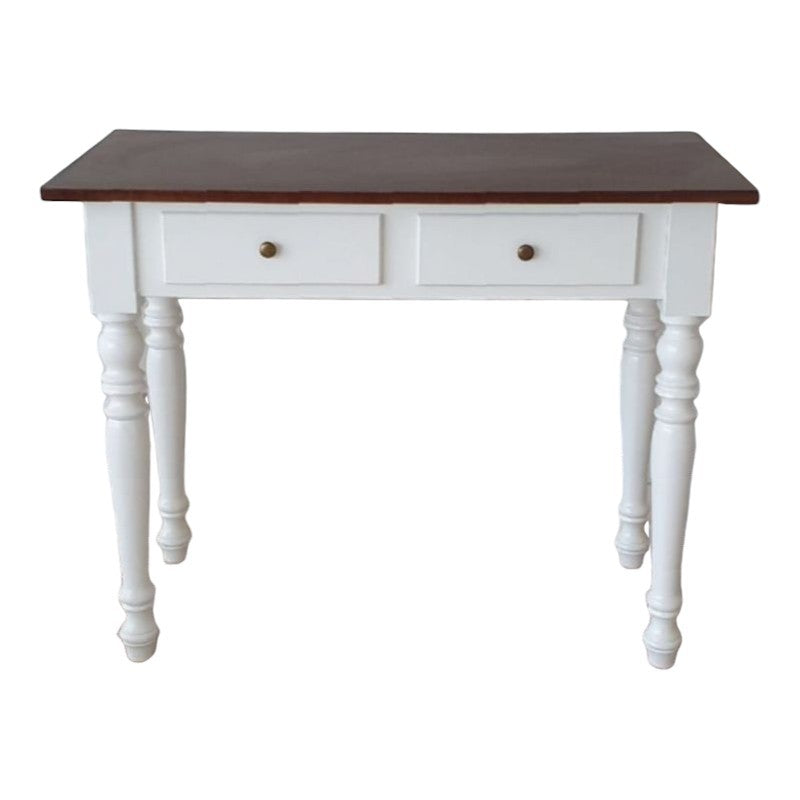 Scrivania 2 cassetti bicolore bianco noce tornita 105x55x78 - Mobili 2G