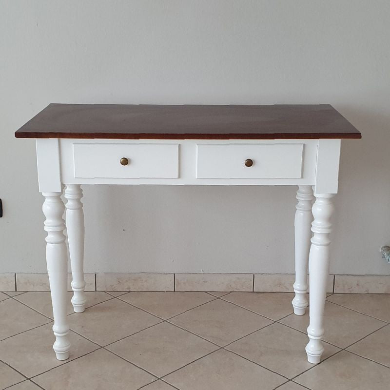 Scrivania 2 cassetti bicolore bianco noce tornita 105x55x78 - Mobili 2G