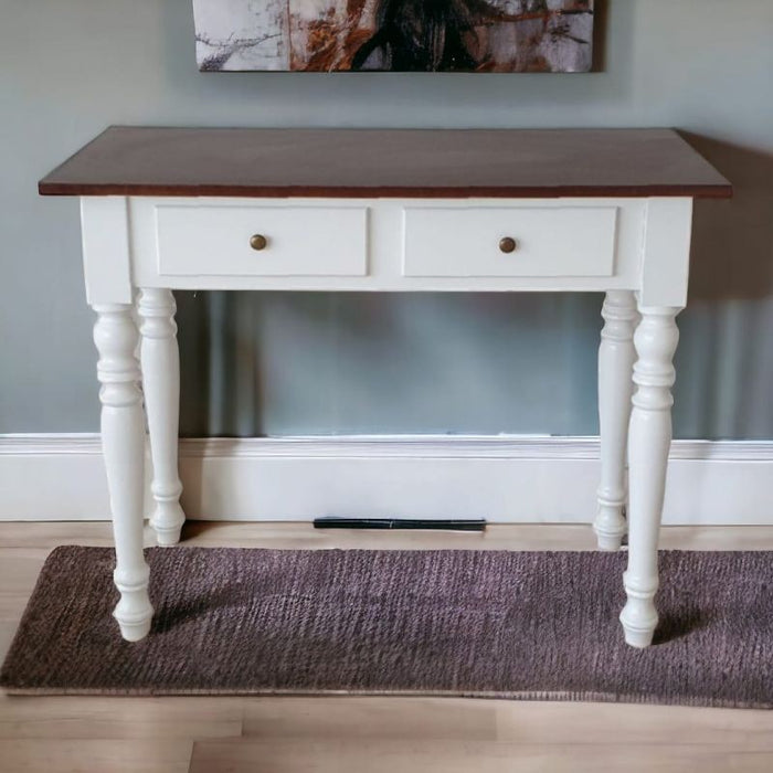 Scrivania 2 cassetti bicolore bianco noce tornita 105x55x78 - Mobili 2G