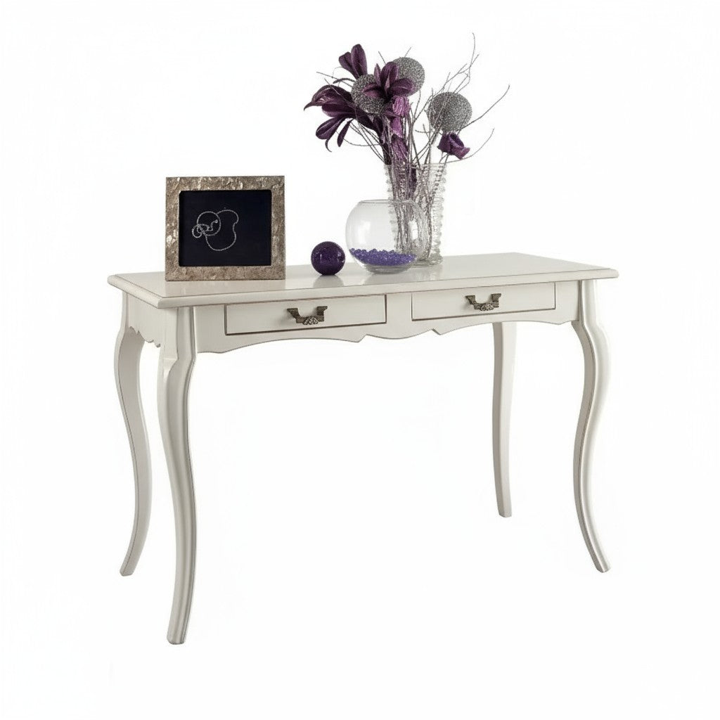 Scrivania 2 cassetti legno bianco shabby 120x60x77 - Mobili 2G