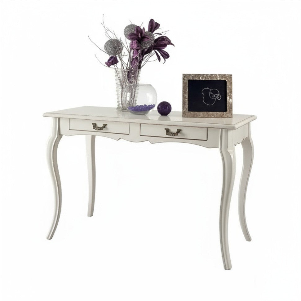 Scrivania 2 cassetti legno bianco shabby 120x60x77 - Mobili 2G