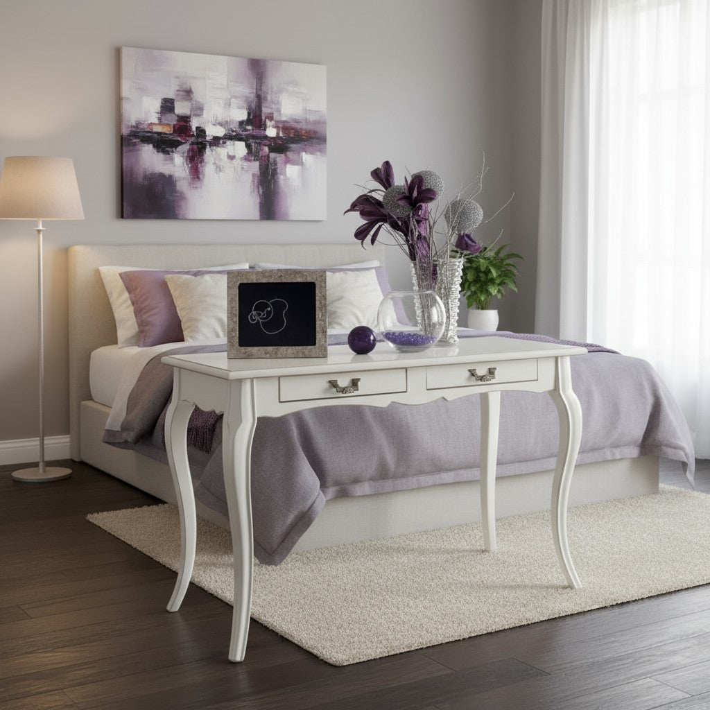 Scrivania 2 cassetti legno bianco shabby 120x60x77 - Mobili 2G