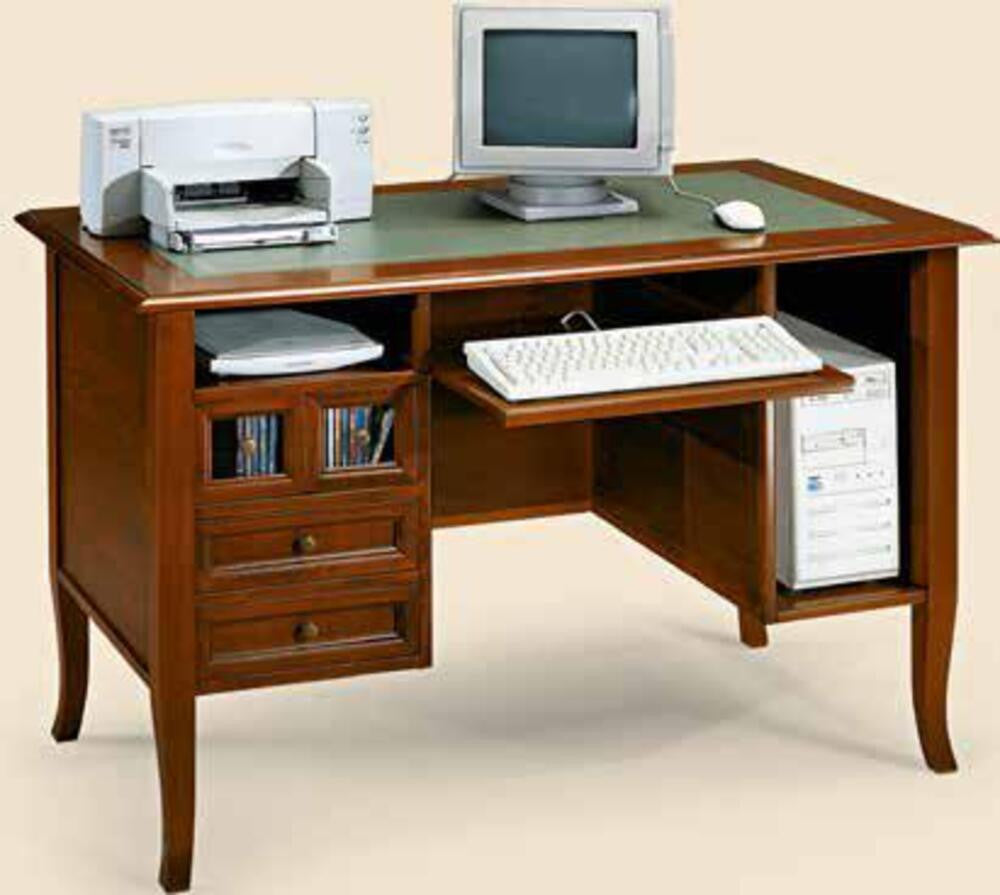 Scrivania 4 cassetti in legno arte povera tinta noce 130x74x81 (203) - Mobili 2G