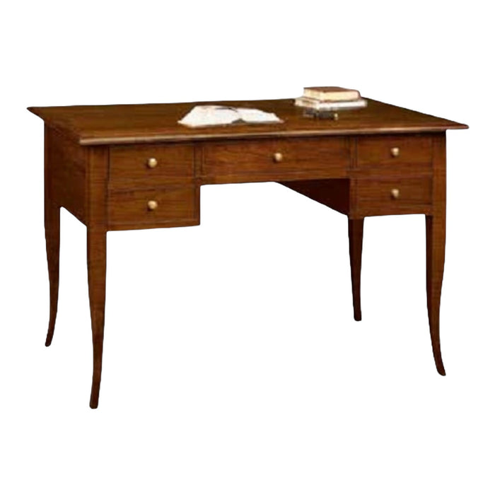 Scrivania 5 cassetti in legno arte povera tinta noce l.105 x p.56 x h.81