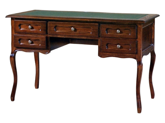 Scrivania 5 cassetti in legno tinta noce  piano in pelle l.130 p.60 h.79 - Mobili 2G