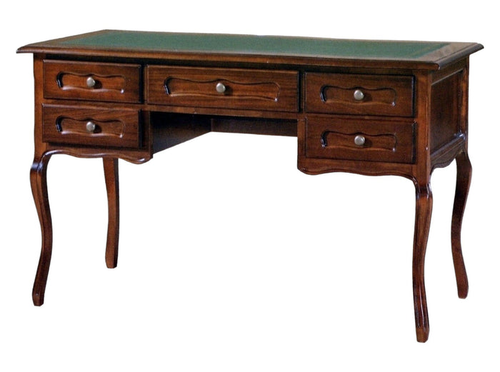 Scrivania 5 cassetti in legno tinta noce  piano in pelle l.130 p.60 h.79 - Mobili 2G