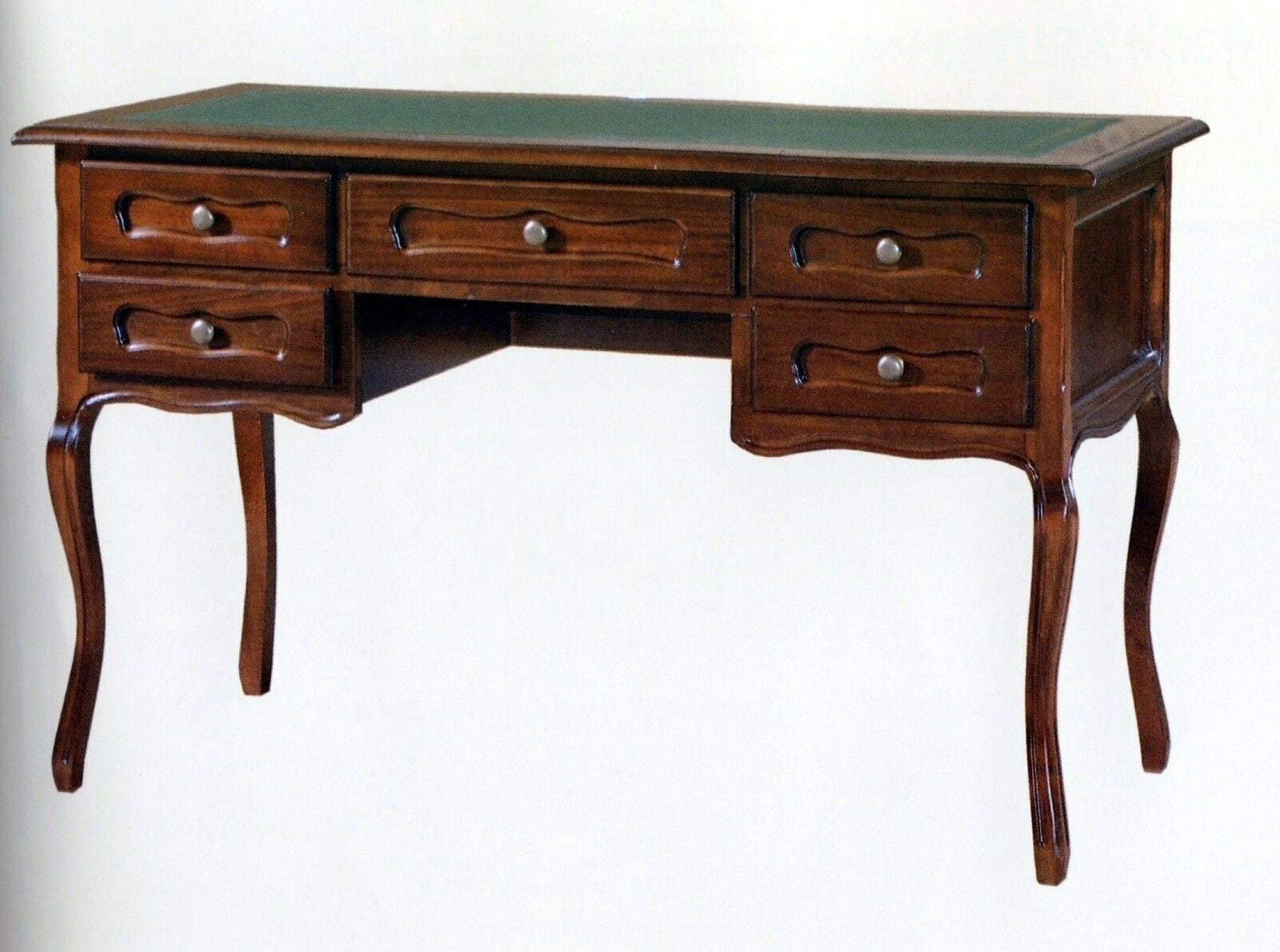 Scrivania 5 cassetti in legno tinta noce  piano in pelle l.130 p.60 h.79 - Mobili 2G