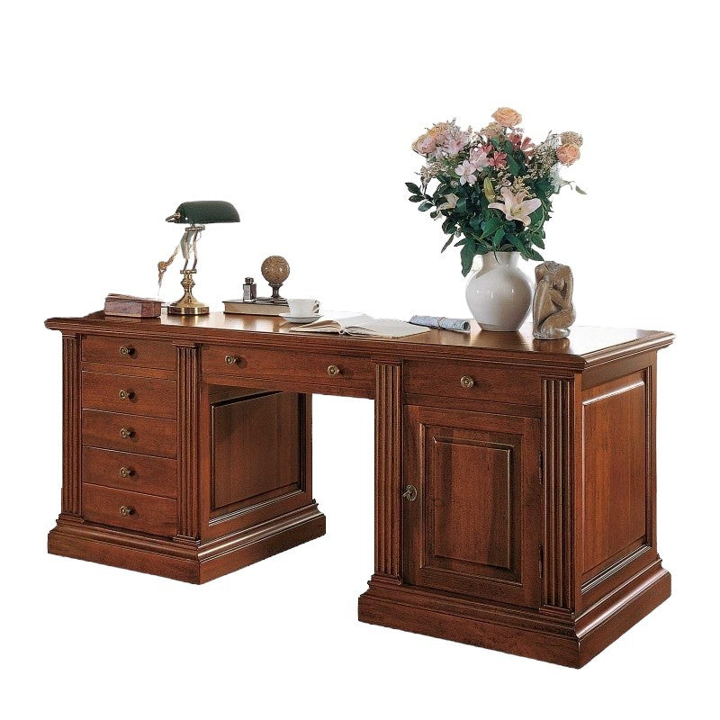 Scrivania 7 cassetti 1 porta legno tinta noce 185x80x80 - Mobili 2G