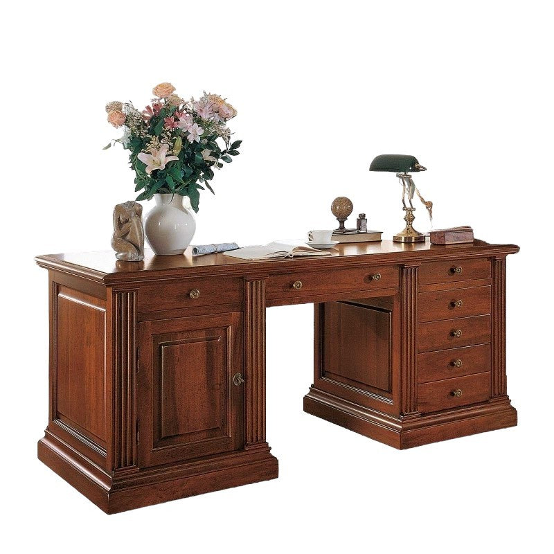 Scrivania 7 cassetti 1 porta legno tinta noce 185x80x80 - Mobili 2G