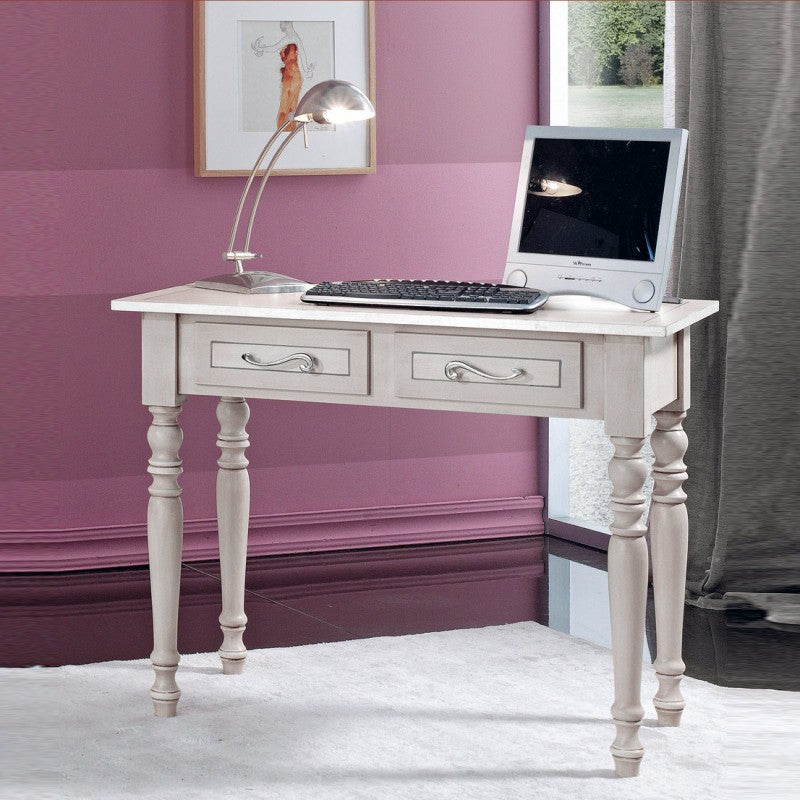 Scrivania arte povera 2 cassetti shabby grigio tortora 105x55x80 (1466) - Mobili 2G