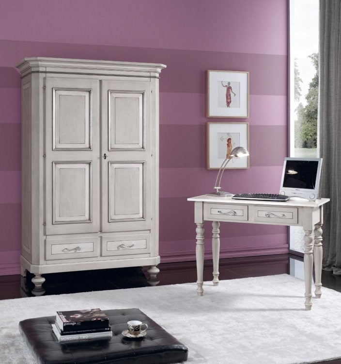 Scrivania arte povera 2 cassetti shabby grigio tortora 105x55x80 (1466) - Mobili 2G