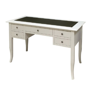 Scrivania arte povera legno bianco inserto ecopelle 130x65x81 - Mobili 2G