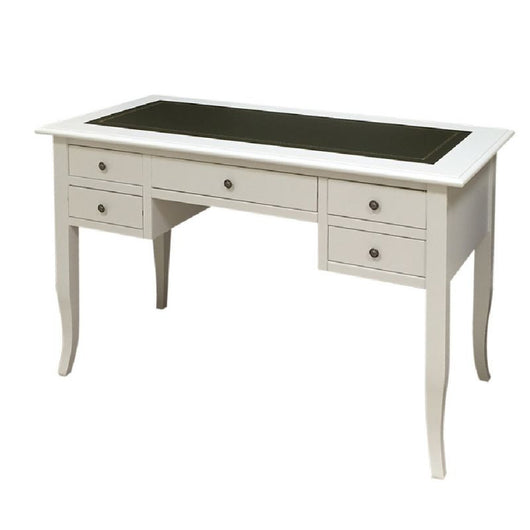 Scrivania arte povera legno bianco inserto ecopelle 130x65x81 - Mobili 2G