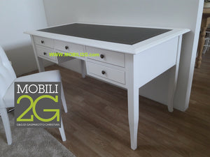 Scrivania arte povera legno bianco inserto ecopelle 130x65x81 - Mobili 2G
