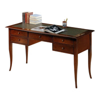 Scrivania arte povera piano pelle legno tinta noce 130x65x81 (135) - Mobili 2G