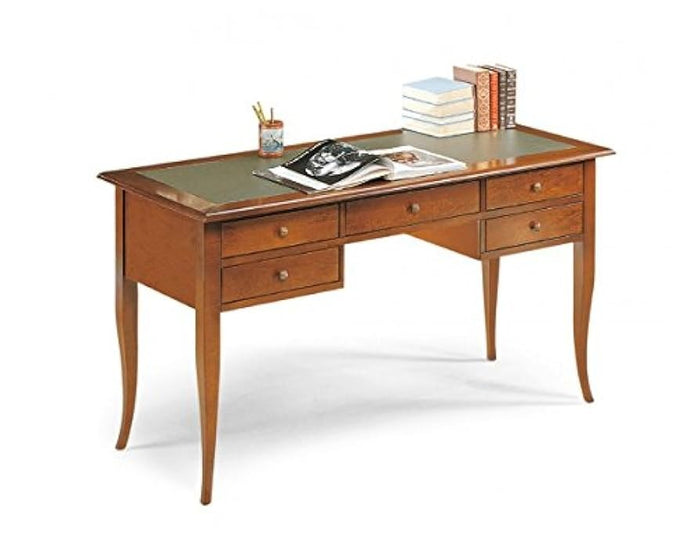 Scrivania arte povera piano pelle legno tinta noce 130x65x81 (135) - Mobili 2G