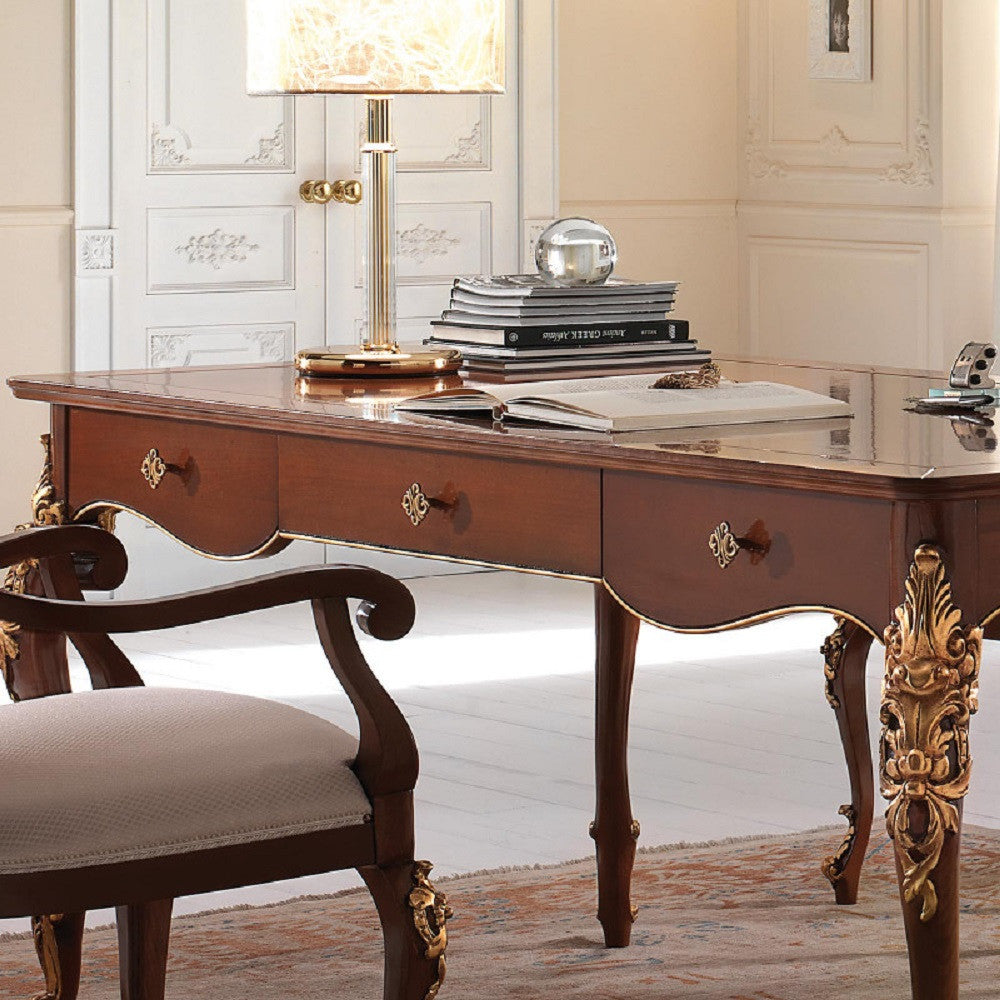 Scrivania classica 3 cassetti in legno tinta noce l.181 p.91 h.81 - Mobili 2G